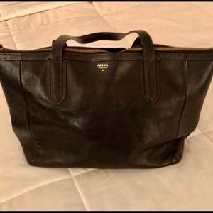 Fossil leather tote bag